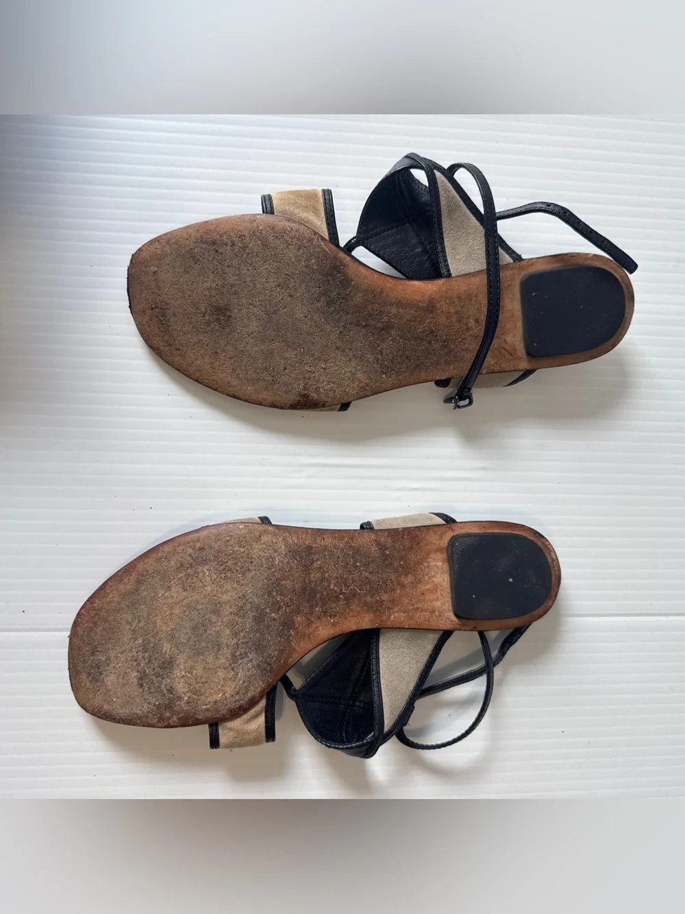 Via Spiga Dafina Leather Suede Strappy Sandals Beige Black Italy Size 8.5